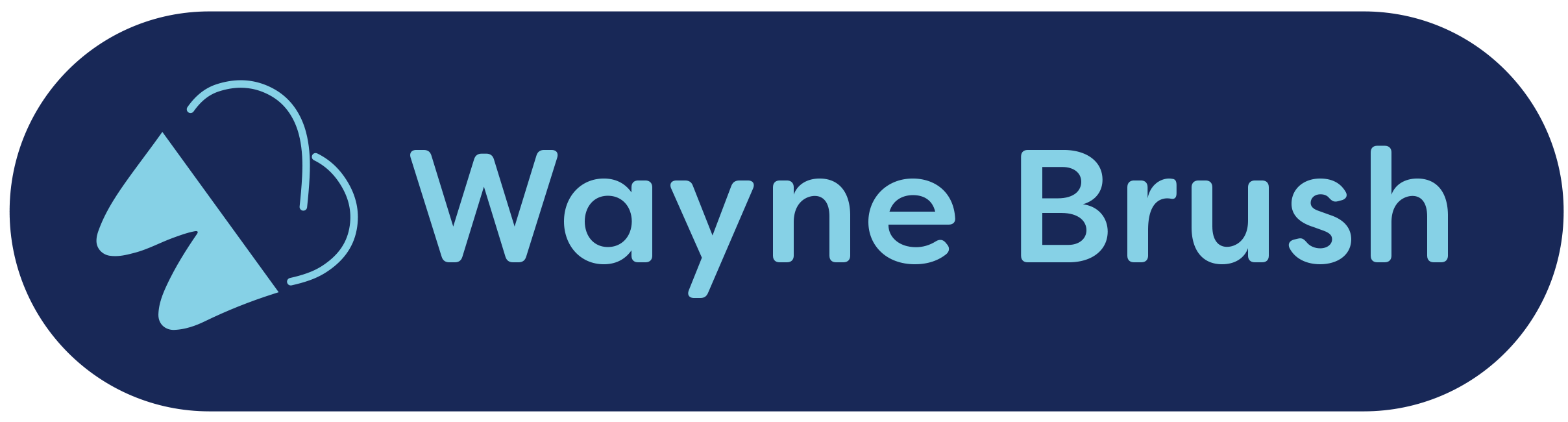 Wayne Brush mark pill shape with text blue